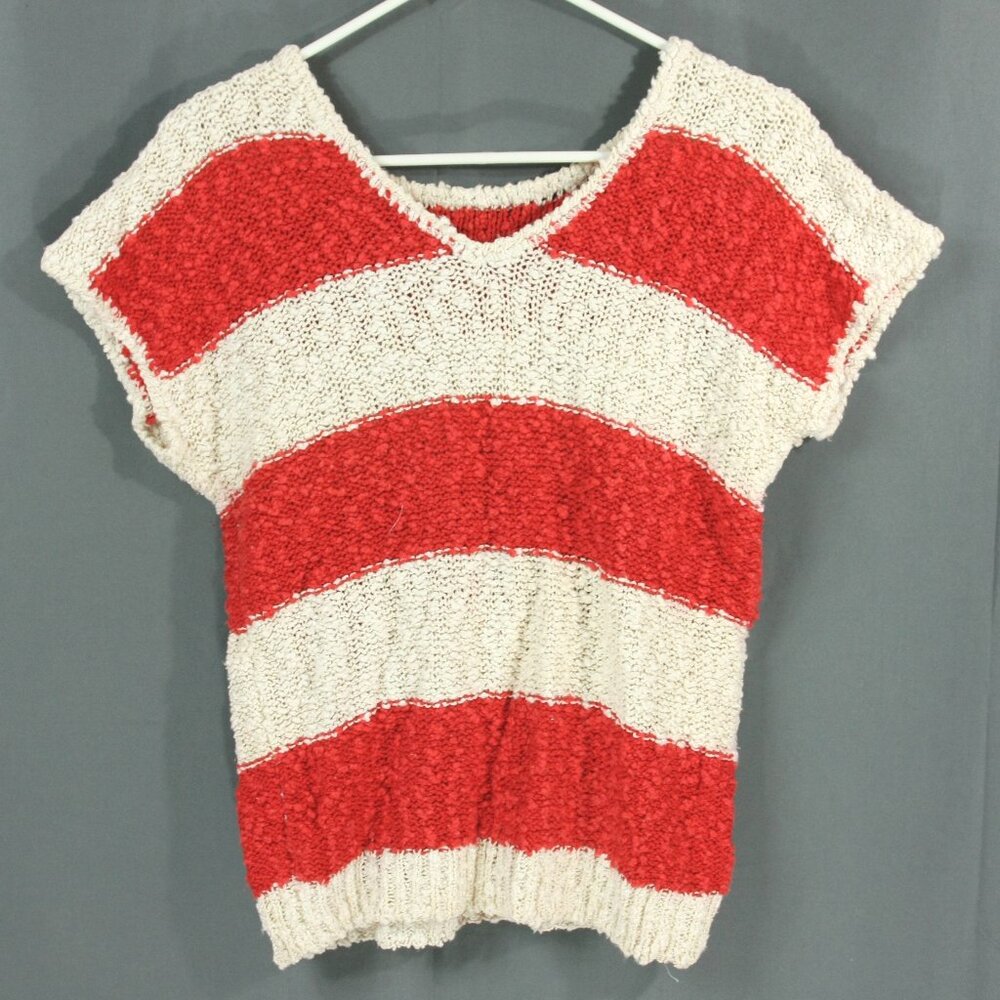 Vintage Exclusive Imports Silk Blend Striped V Neck Short Sleeve Sweater L 1980s